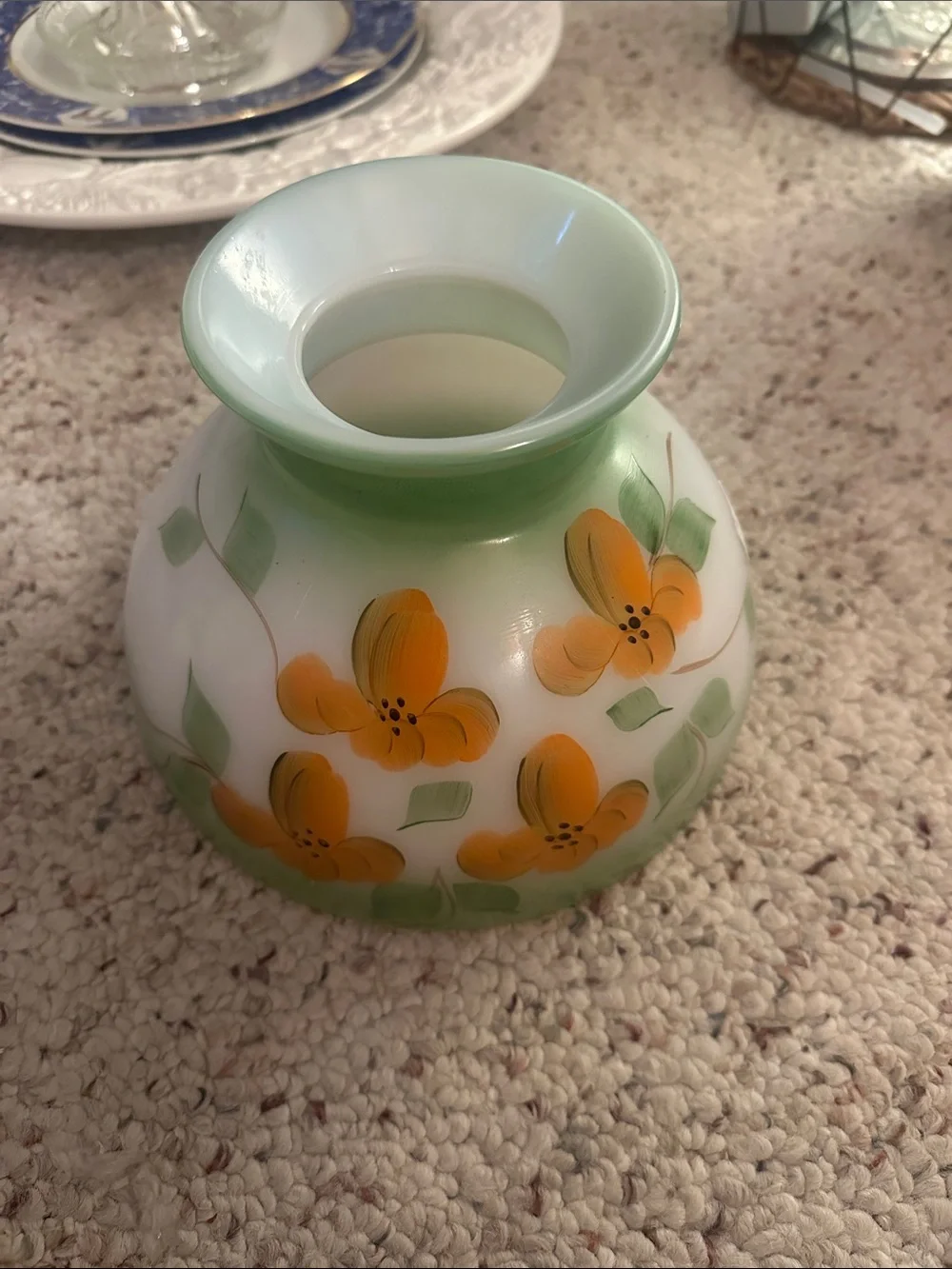 Vintage floral milkglass lamp shade oil lamp student lamp shade hand painted.